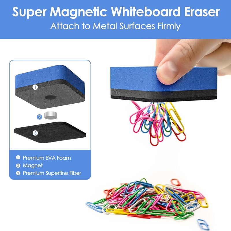 MaxGear Dry Erase Erasers, 36 Pack Magnetic Whiteboard Dry Erasers for Classroom, Mini Whiteboard Cleaning Pads, Chalkboard Wiper Teacher Supplies for School, Office, Home, 6 Color Set, 2 x 2 Inch - Image 3